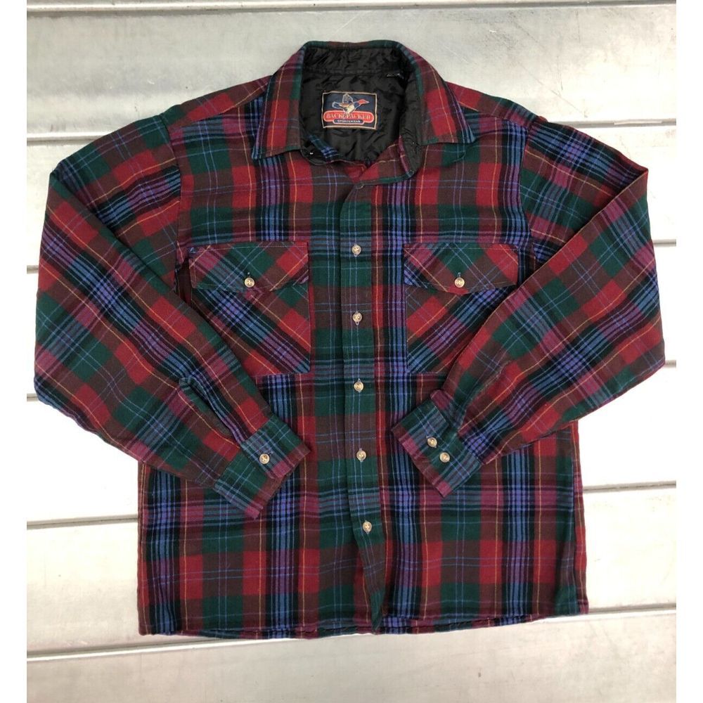 Vintage Backpacker Button Up Flannel Shirt Mens Medium Red Green Plaid Western‎